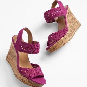 Purple Wedge Sandals with Cork Heel and Ankle Strap